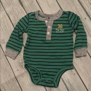 Carter’s 9mo Long Sleeve Green Striped Onesie